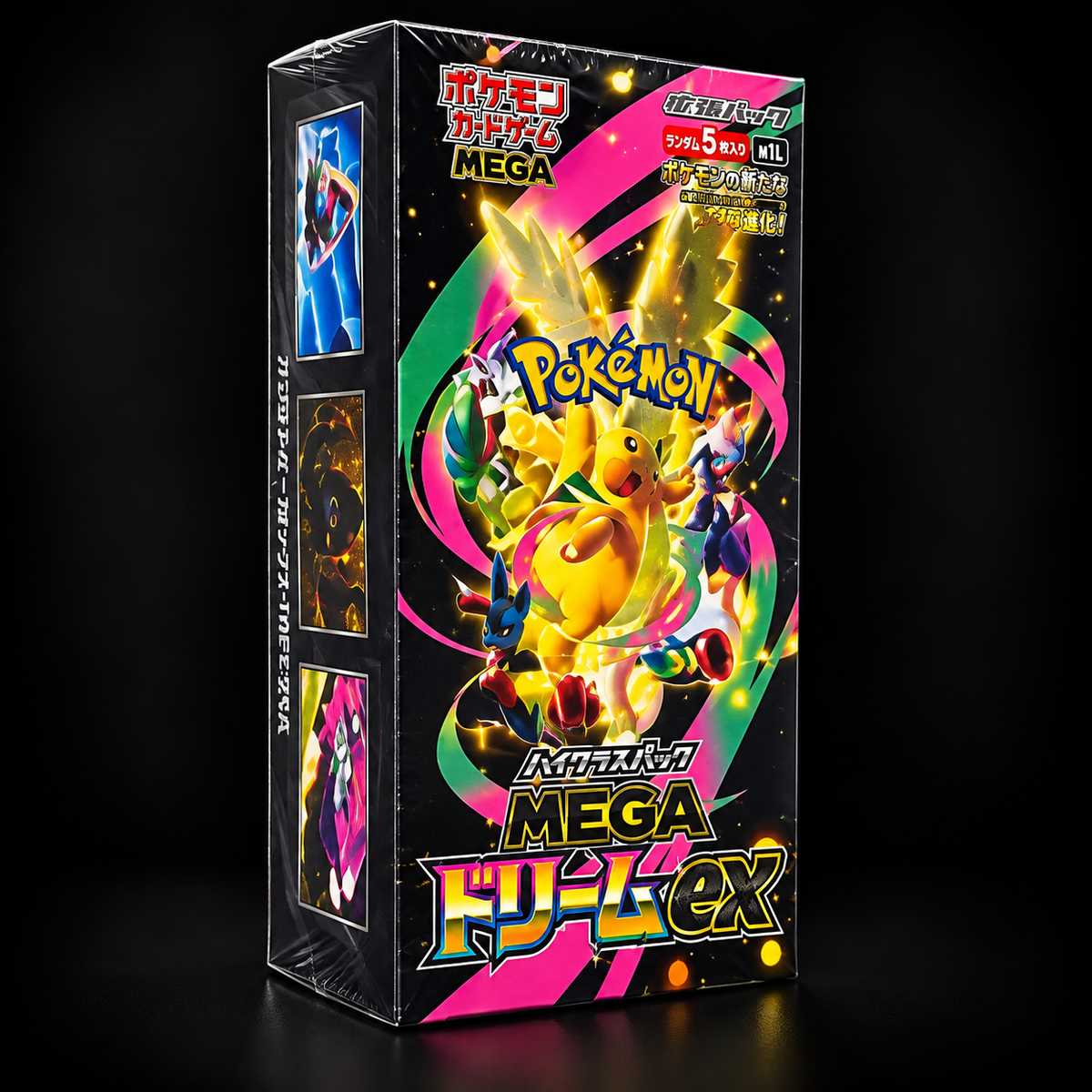 Pokémon TCG Mega Dream ex Japanese Booster Box on black background
