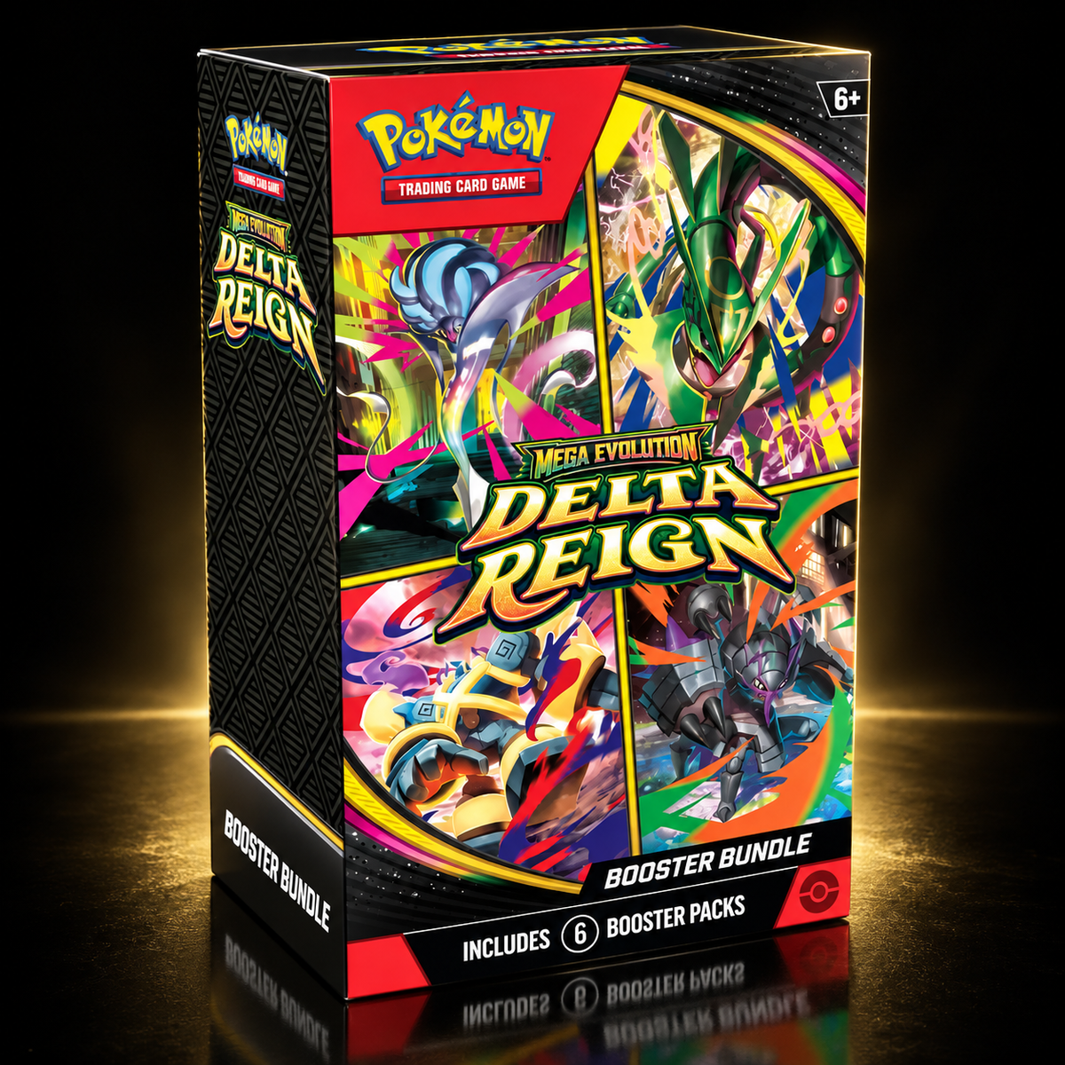 Pokémon Delta Reign Booster Bundle on dark reflective background